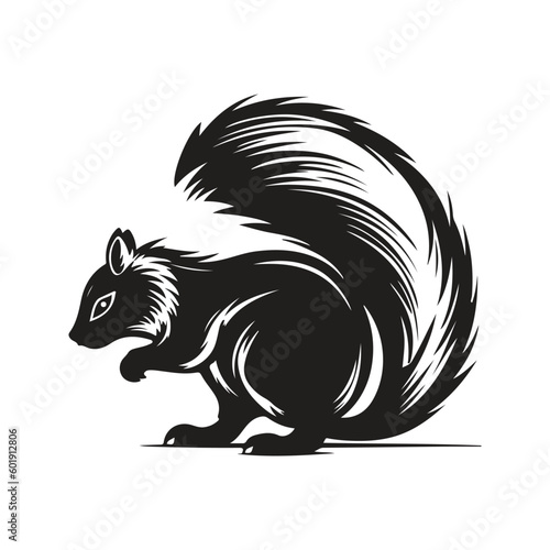 skunk mascot, vintage logo line art concept black and white color, hand drawn illustration