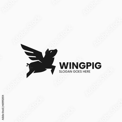 Vector Logo Illustration Wing Pig Silhouette Style