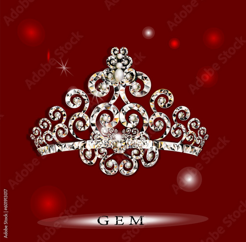 Diamond background gemstone realistic vector illustration,crown