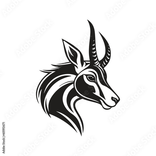 springbok, vintage logo line art concept black and white color, hand drawn illustration