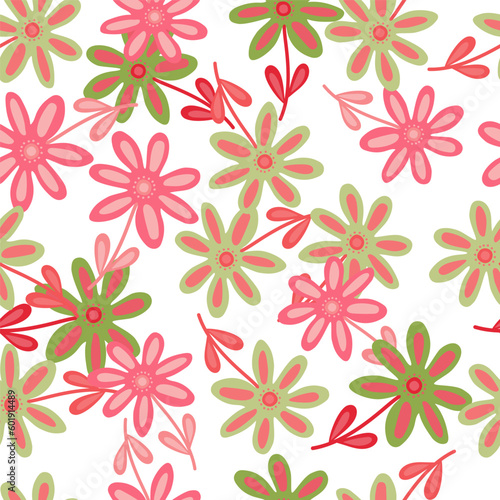 Hand drawn floral wallpaper. Cute flower seamless pattern. Naive art style.