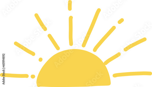 日の出や日の入りのような太陽が半分出ているイラスト