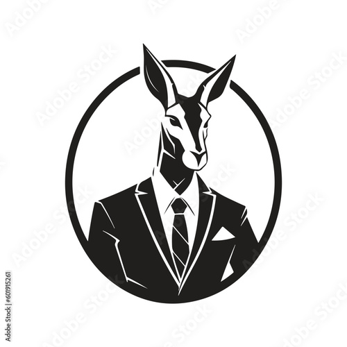 springbok wearing suit, vintage logo line art concept black and white color, hand drawn illustration