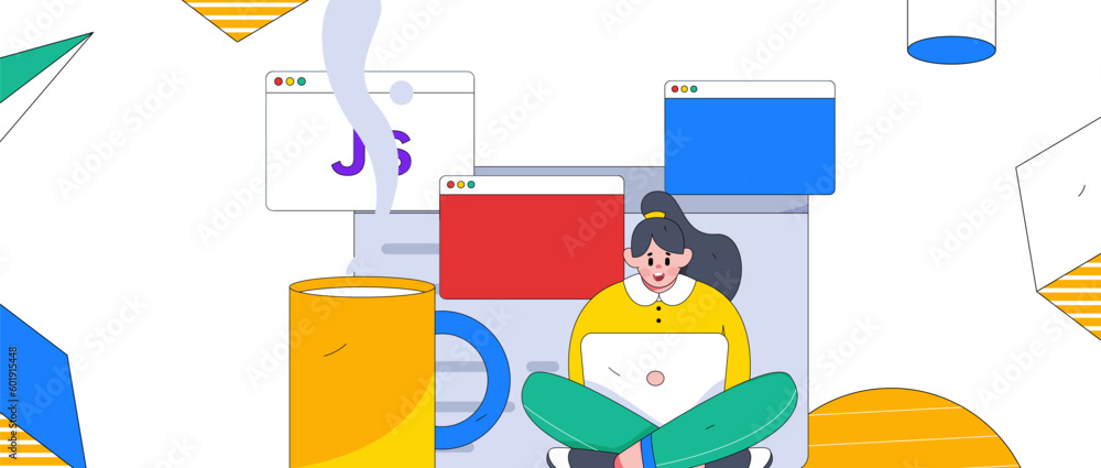Fototapeta premium Programming teaching development flat character vector concept operation hand drawn illustration