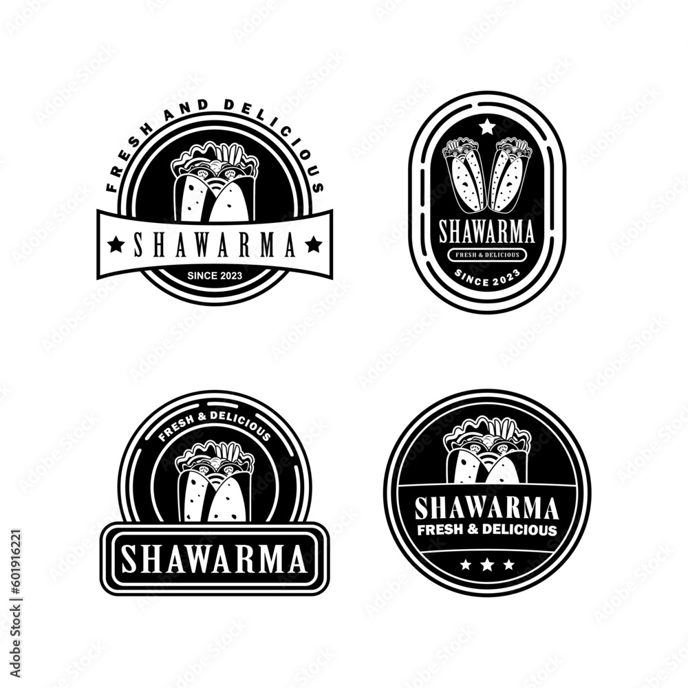Doner kebab and shawarma design set vector logo template black and white Doner kebab and shawarma design set vector logo template black and white