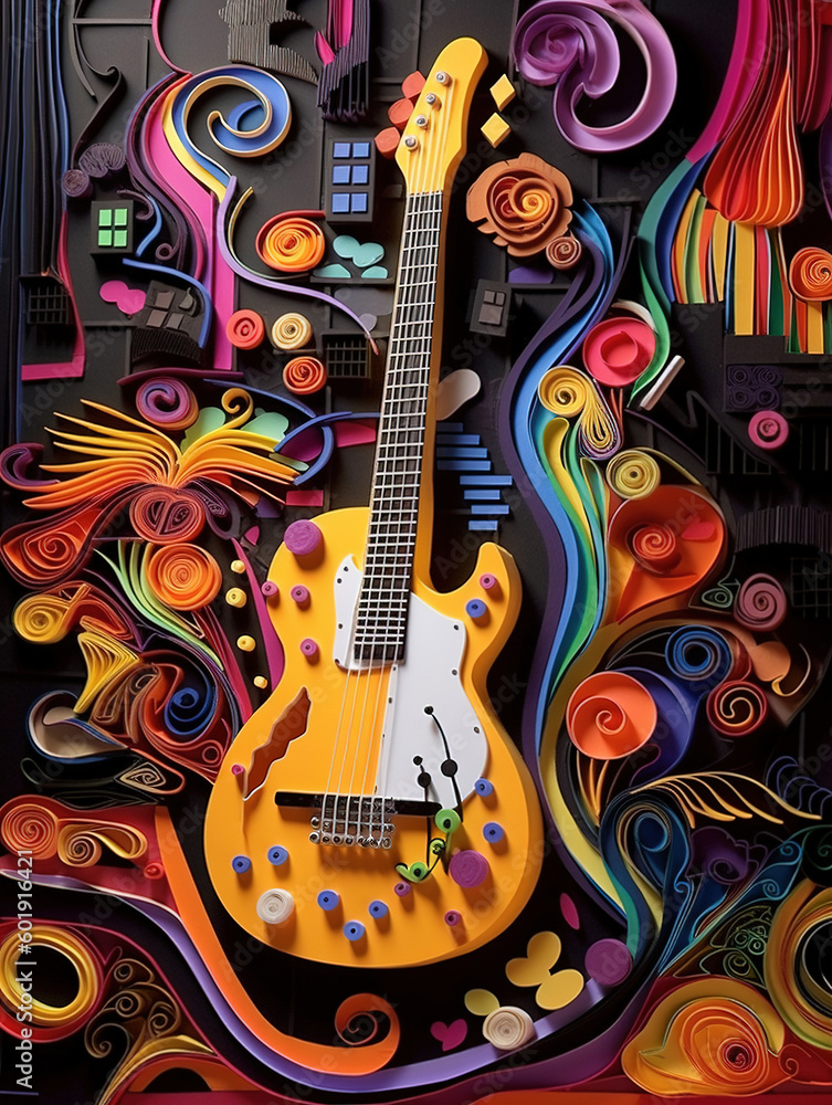Fototapeta premium Guitar paper art style