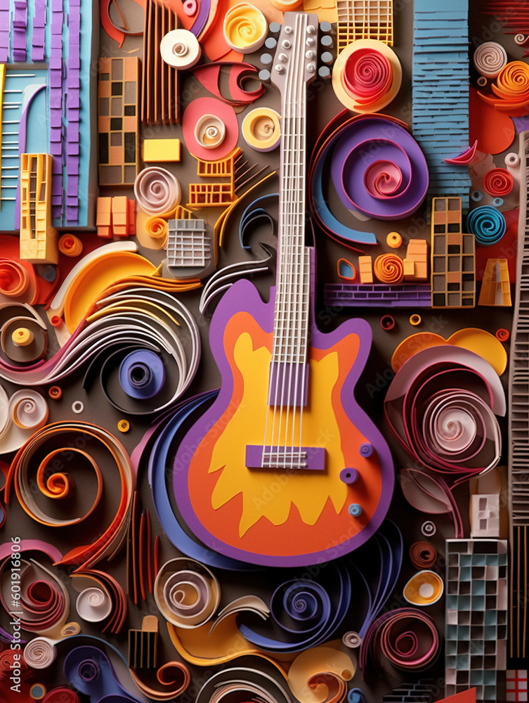 Guitar paper art style