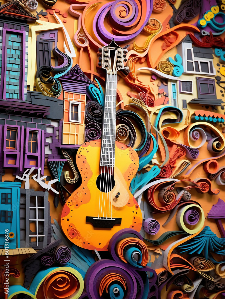 Guitar paper art style Guitar paper art style