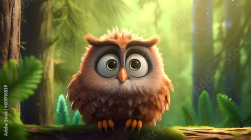 A delightful Pixar owl cartoon character