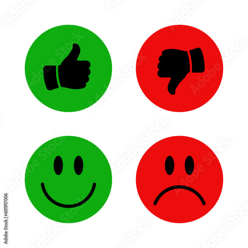 Thumb up and thumb down. Smiley icon