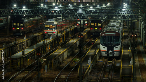 Obraz na płótnie Train depot at Nagoya station at night. w salonie