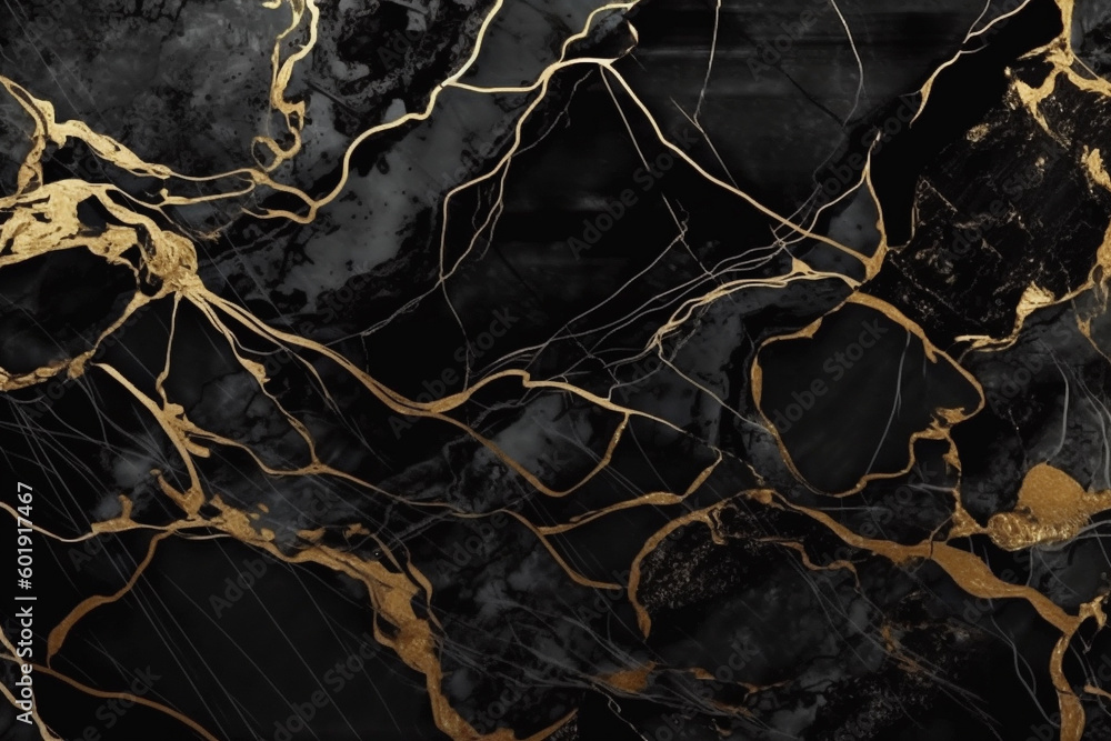 Close up of natural black and gold marble pattern texture background, abstract natural black marble surface. Generative AI Close up of natural black and gold marble pattern texture background, abstract natural black marble surface. Generative AI