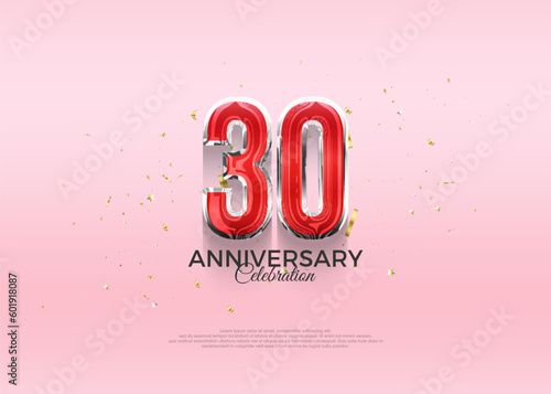 30th anniversary celebration, vector 3d design with luxury and shiny gold. Premium vector background for greeting and celebration. © mororene