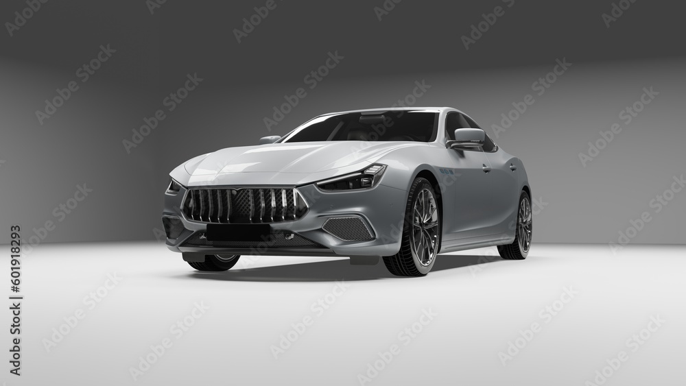 3D rendered luxurious white car studio photoshoot. modern super cart different angle views. the shiny and stylish vehicle 