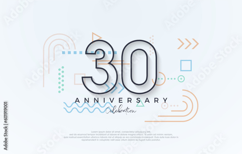 simple design 30th anniversary. with a simple line premium design. Premium vector for poster, banner, celebration greeting.