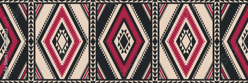 Ethnic southwest vintage pattern. Vector ethnic geometric square rhombus colorful vintage seamless pattern. Aztec Kilim pattern use for carpet, rug, tapestry, mat, runner or border decorative element.