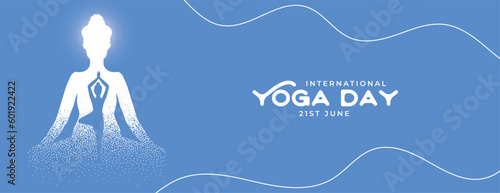 particle style international yoga day poster for mental therapy