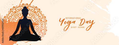 celebrate 21st june international yoga day grungy banner design