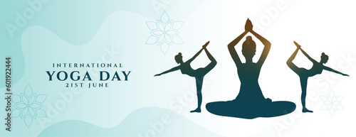 elegant international yoga day banner with exercise posture design