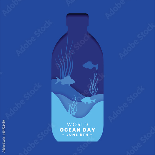 paper style world ocean day background with save nature social message