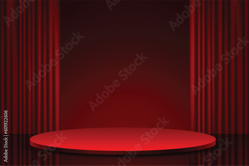3d podium platform for product display with luxurious velvet curtain