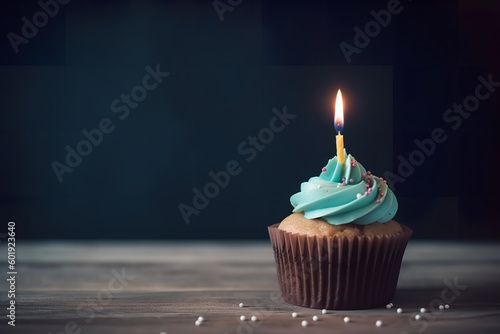 Birthday Cupcake With One Candle with empty space background