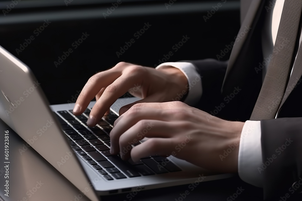 Productive Businessman: Working on Laptop with Focus and Determination Productive Businessman: Working on Laptop with Focus and Determination
