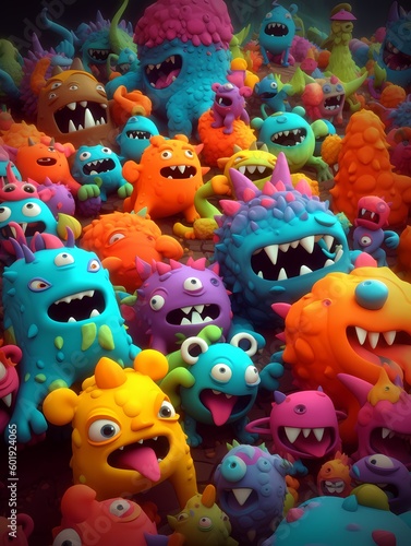 a cute monsters colorfull 3d rendering generated ai