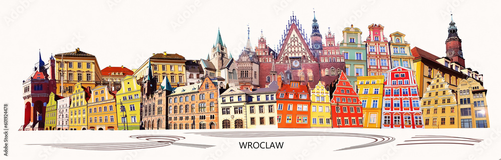 Art collage, design in retro style about Wroclaw at Poland