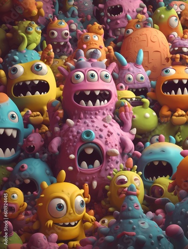 a cute monsters colorfull 3d rendering generated ai © Rizzz