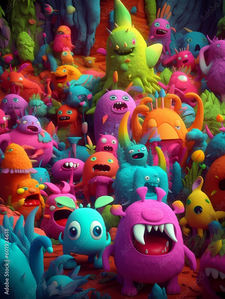 a cute monsters colorfull 3d rendering generated ai