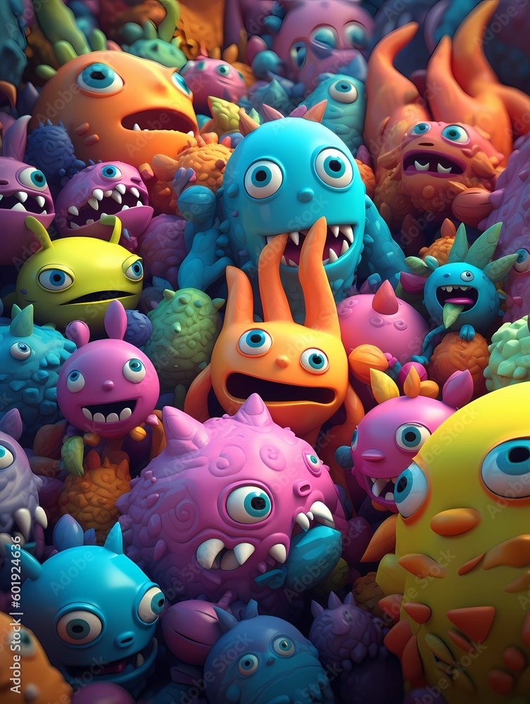 a cute monsters colorfull 3d rendering generated ai