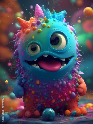 a cute monsters colorfull 3d rendering generated ai