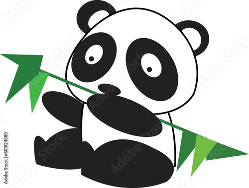 panda sitting and eating bamboo deliciously