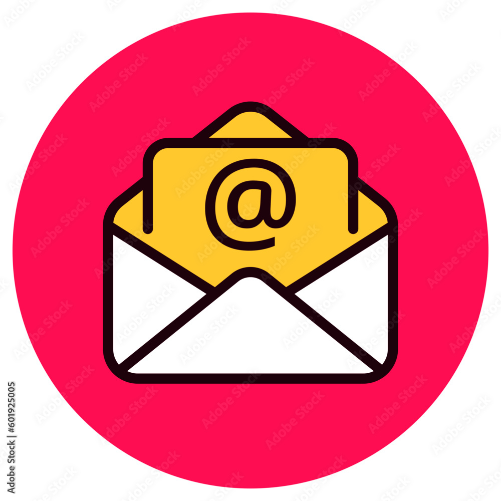 Single email icon in red circle shape Single email icon in red circle shape