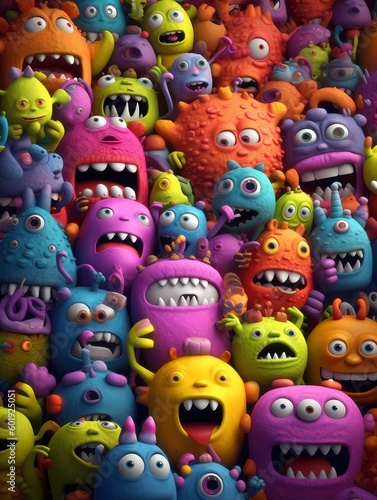 a cute monsters colorfull 3d rendering generated ai © Rizzz