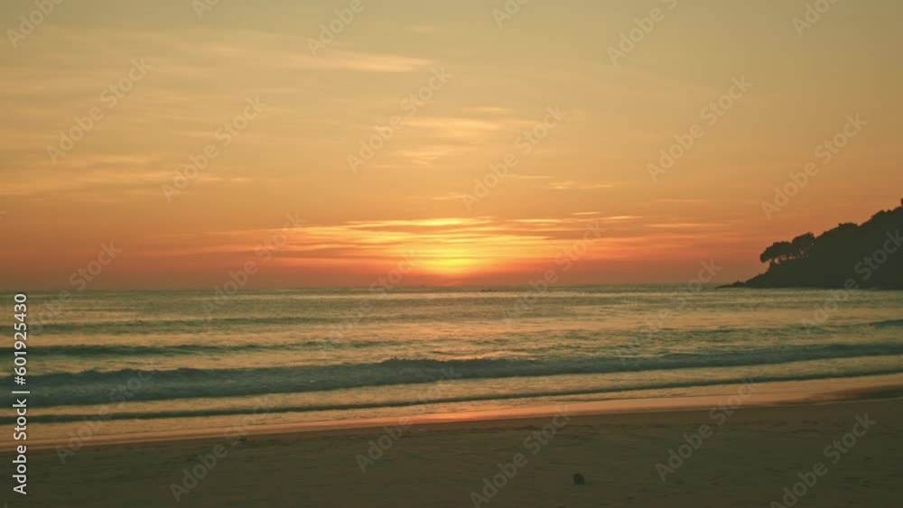 golden sky in sunset above the sea..aerial view golden sky in sunset above the sea video 4K. Nature video High quality footage. .Scene of Colorful romantic sky sunset with orange color 