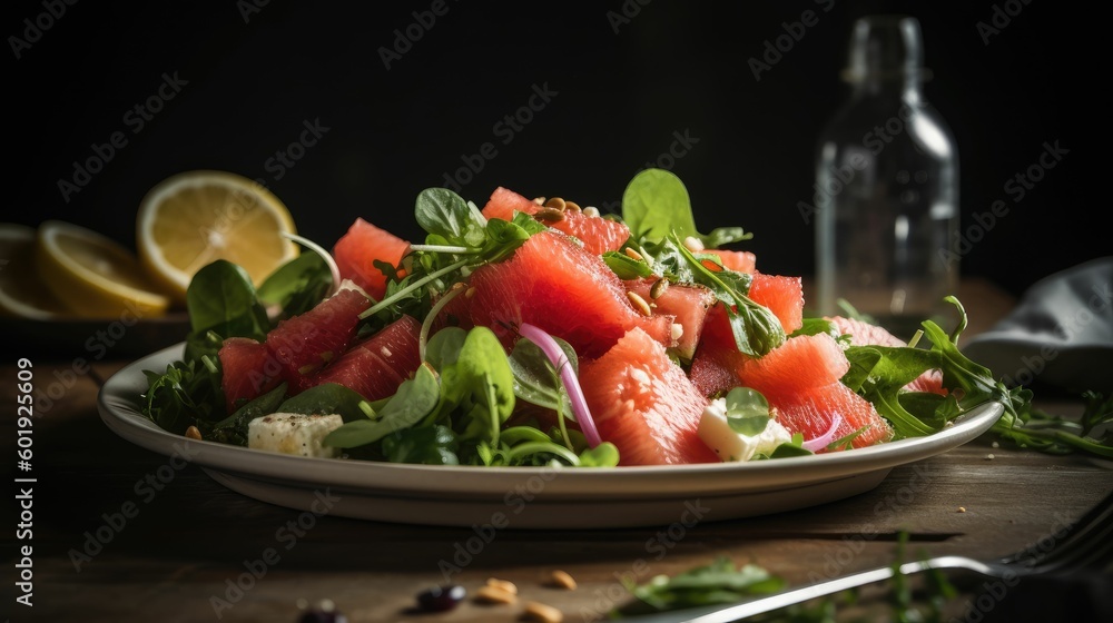 fruit salad with watermelon. Generative AI fruit salad with watermelon. Generative AI