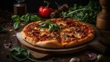pizza with mushrooms and tomatoes. Generative AI