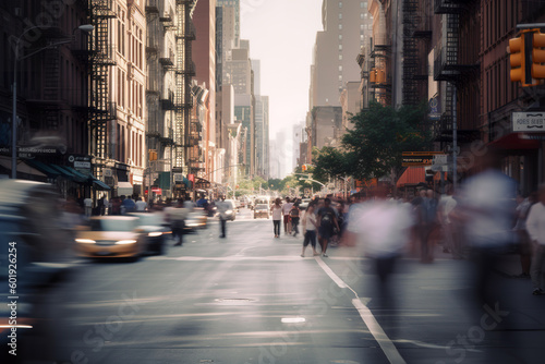 Blurred image of people moving in crowded city street. Blur effect © Ployker