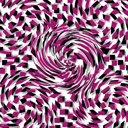 The pink background is filled with twisting objects, creating a hypnotic tense picture.