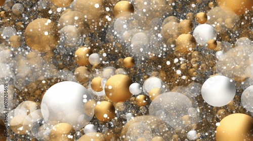 seamless close up of a champagne bubble texture, gold baubles, effervescent, 3d spheres, tile, 8k, generative ai