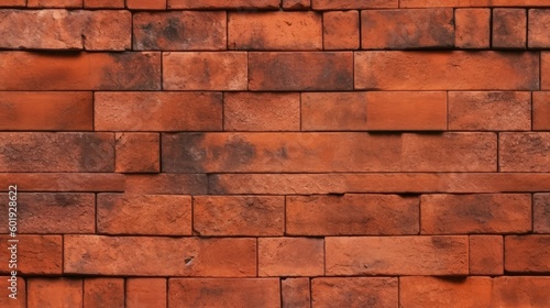 seamless close-up of a red brick wall, rugged and uneven background texture, tile, 8k, generative ai