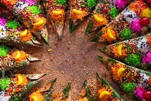 Obraz na plátně Decorated Bangladeshi Traditional garnish Colorful masala kasturi paan or betel