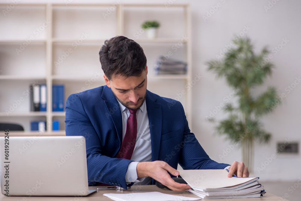 Young male employee working in the office Young male employee working in the office