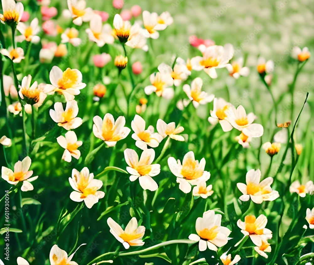 Fototapeta premium Flowers in the field during spring. Generative AI