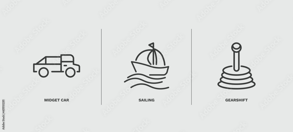 set of transportation thin line icons. transportation outline icons included midget car, sailing, gearshift vector. set of transportation thin line icons. transportation outline icons included midget car, sailing, gearshift vector.