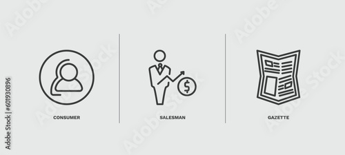 set of marketing thin line icons. marketing outline icons included consumer, salesman, gazette vector.