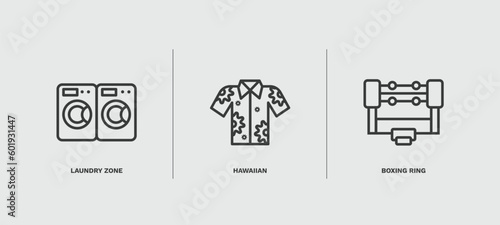 set of fashion and things thin line icons. fashion and things outline icons included laundry zone, hawaiian, boxing ring vector.