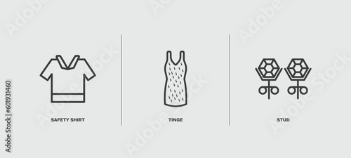 set of fashion and things thin line icons. fashion and things outline icons included safety shirt, tinge, stud vector.